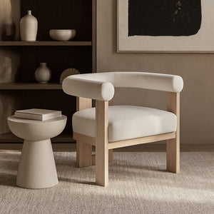 Meridian Furniture Arienzo Art Deco Velvet Accent Chair Sculptural Curved Back Walnut Wood Legs Lounge Seat Cream Style B 33017Cream