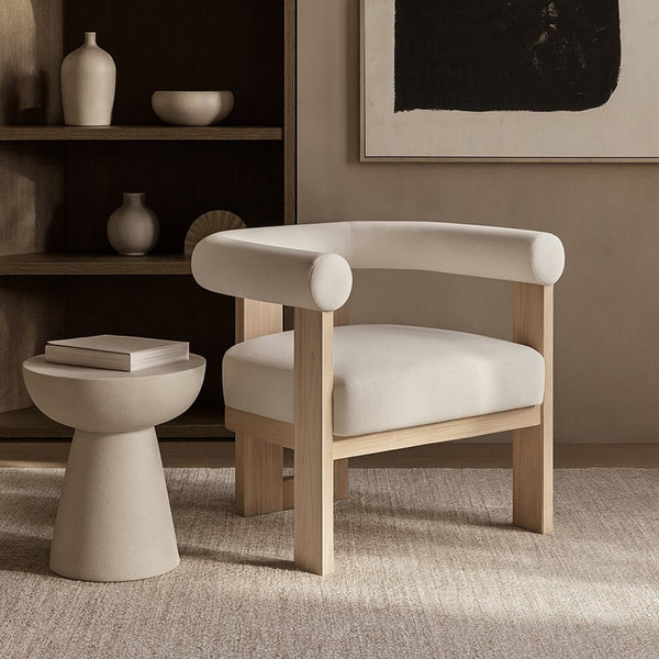 Meridian Furniture Arienzo Art Deco Velvet Accent Chair Sculptural Curved Back Walnut Wood Legs Lounge Seat Cream Style B 33017Cream