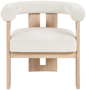 Meridian Furniture Arienzo Art Deco Velvet Accent Chair Sculptural Curved Back Walnut Wood Legs Lounge Seat Cream Style B 33017Cream