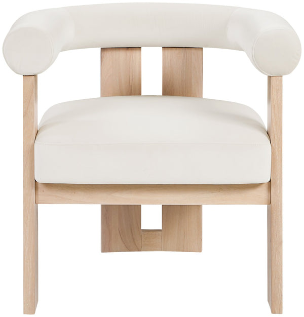 Meridian Furniture Arienzo Art Deco Velvet Accent Chair Sculptural Curved Back Walnut Wood Legs Lounge Seat Cream Style B 33017Cream