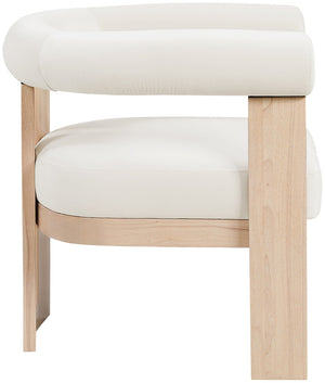 Meridian Furniture Arienzo Art Deco Velvet Accent Chair Sculptural Curved Back Walnut Wood Legs Lounge Seat Cream Style B 33017Cream