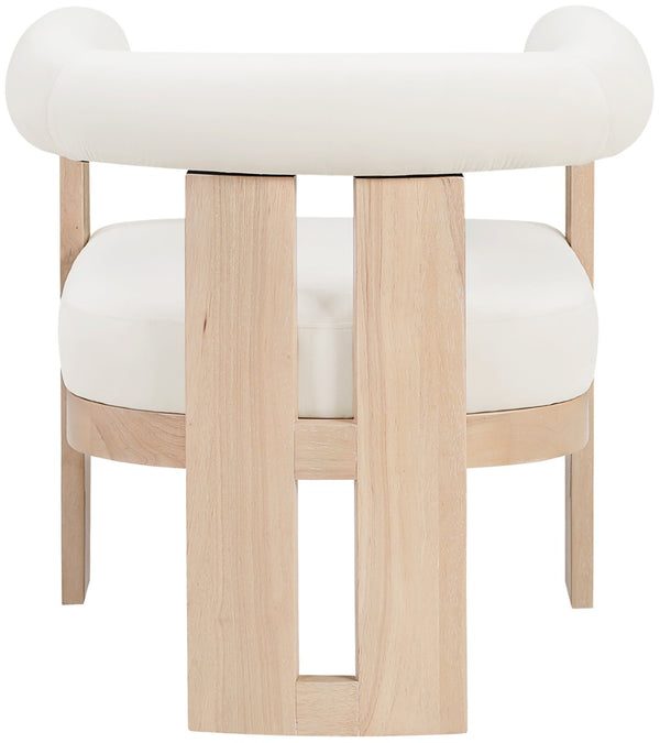 Meridian Furniture Arienzo Art Deco Velvet Accent Chair Sculptural Curved Back Walnut Wood Legs Lounge Seat Cream Style B 33017Cream