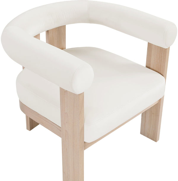 Meridian Furniture Arienzo Art Deco Velvet Accent Chair Sculptural Curved Back Walnut Wood Legs Lounge Seat Cream Style B 33017Cream