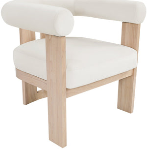 Meridian Furniture Arienzo Art Deco Velvet Accent Chair Sculptural Curved Back Walnut Wood Legs Lounge Seat Cream Style B 33017Cream