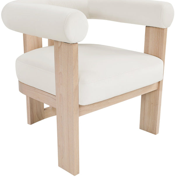 Meridian Furniture Arienzo Art Deco Velvet Accent Chair Sculptural Curved Back Walnut Wood Legs Lounge Seat Cream Style B 33017Cream
