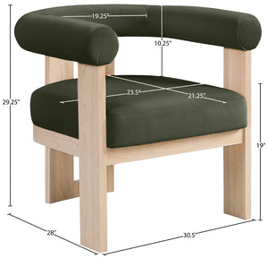 Meridian Furniture Arienzo Art Deco Velvet Accent Chair Sculptural Curved Back Walnut Wood Legs Lounge Seat Green Style B 33017Green