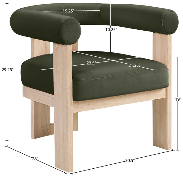 Meridian Furniture Arienzo Art Deco Velvet Accent Chair Sculptural Curved Back Walnut Wood Legs Lounge Seat Green Style B 33017Green