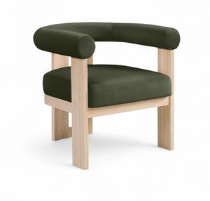 Meridian Furniture Arienzo Art Deco Velvet Accent Chair Sculptural Curved Back Walnut Wood Legs Lounge Seat Green Style B 33017Green