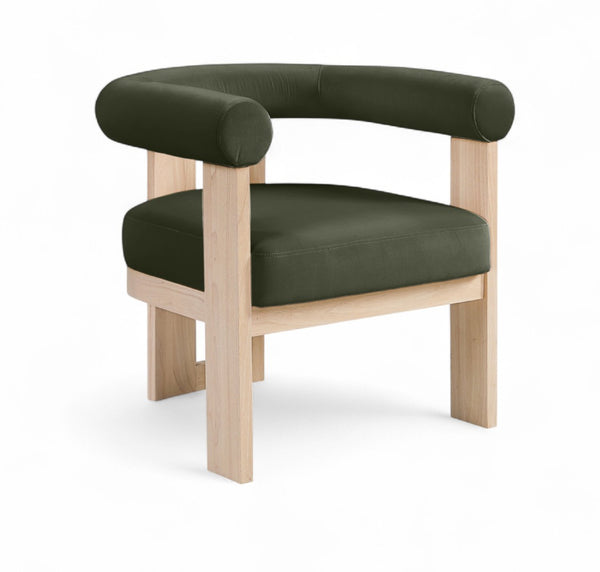 Meridian Furniture Arienzo Art Deco Velvet Accent Chair Sculptural Curved Back Walnut Wood Legs Lounge Seat Green Style B 33017Green