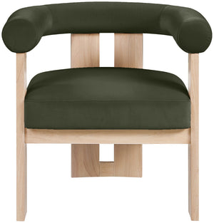 Meridian Furniture Arienzo Art Deco Velvet Accent Chair Sculptural Curved Back Walnut Wood Legs Lounge Seat Green Style B 33017Green