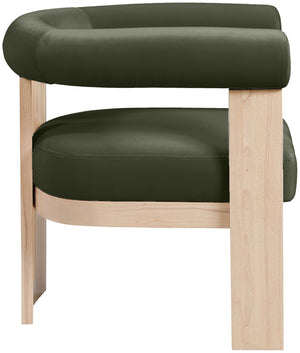 Meridian Furniture Arienzo Art Deco Velvet Accent Chair Sculptural Curved Back Walnut Wood Legs Lounge Seat Green Style B 33017Green