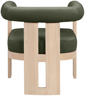 Meridian Furniture Arienzo Art Deco Velvet Accent Chair Sculptural Curved Back Walnut Wood Legs Lounge Seat Green Style B 33017Green