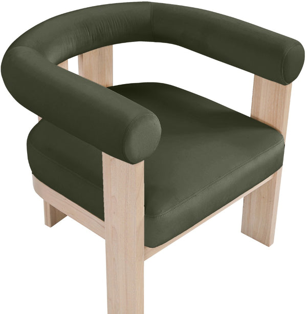 Meridian Furniture Arienzo Art Deco Velvet Accent Chair Sculptural Curved Back Walnut Wood Legs Lounge Seat Green Style B 33017Green