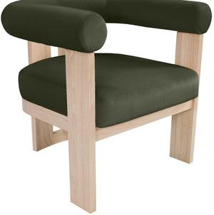 Meridian Furniture Arienzo Art Deco Velvet Accent Chair Sculptural Curved Back Walnut Wood Legs Lounge Seat Green Style B 33017Green
