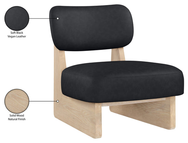 Meridian Furniture Vetra Sculptural Low Profile Vegan Leather Accent Chair with Solid Wood Base 33018Black