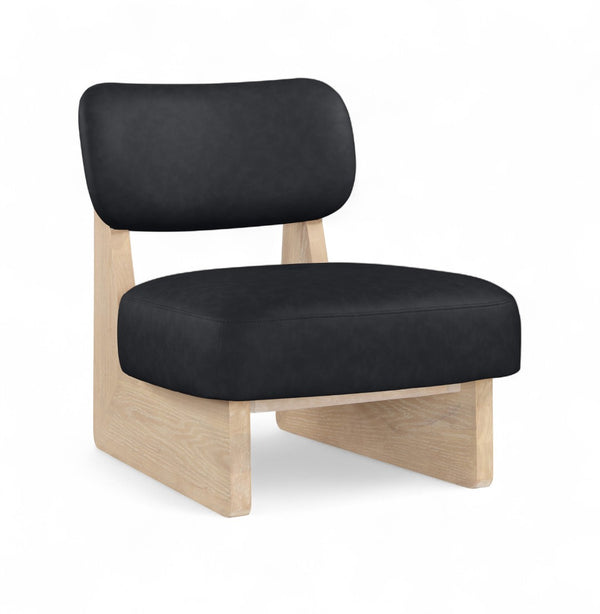Meridian Furniture Vetra Sculptural Low Profile Vegan Leather Accent Chair with Solid Wood Base 33018Black
