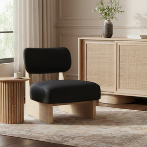 Meridian Furniture Vetra Sculptural Low Profile Vegan Leather Accent Chair with Solid Wood Base 33018Black