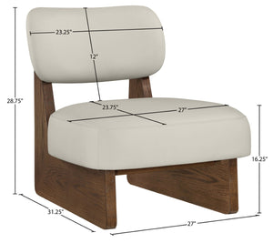 Meridian Furniture Vetra Sculptural Vegan Leather Accent Chair with Solid Walnut Wood Base for Living Rooms 33019Beige