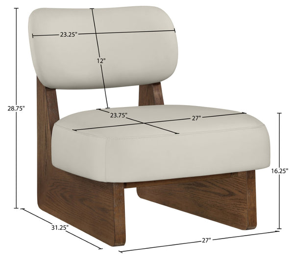 Meridian Furniture Vetra Sculptural Vegan Leather Accent Chair with Solid Walnut Wood Base for Living Rooms 33019Beige