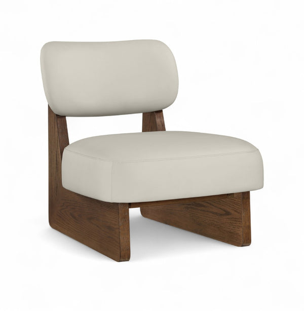 Meridian Furniture Vetra Sculptural Vegan Leather Accent Chair with Solid Walnut Wood Base for Living Rooms 33019Beige