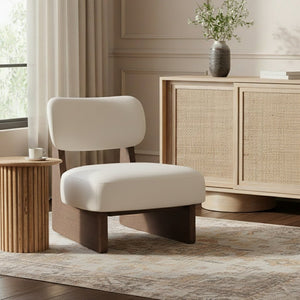 Meridian Furniture Vetra Sculptural Vegan Leather Accent Chair with Solid Walnut Wood Base for Living Rooms 33019Beige