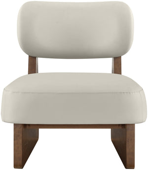 Meridian Furniture Vetra Sculptural Vegan Leather Accent Chair with Solid Walnut Wood Base for Living Rooms 33019Beige