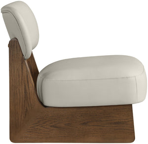 Meridian Furniture Vetra Sculptural Vegan Leather Accent Chair with Solid Walnut Wood Base for Living Rooms 33019Beige
