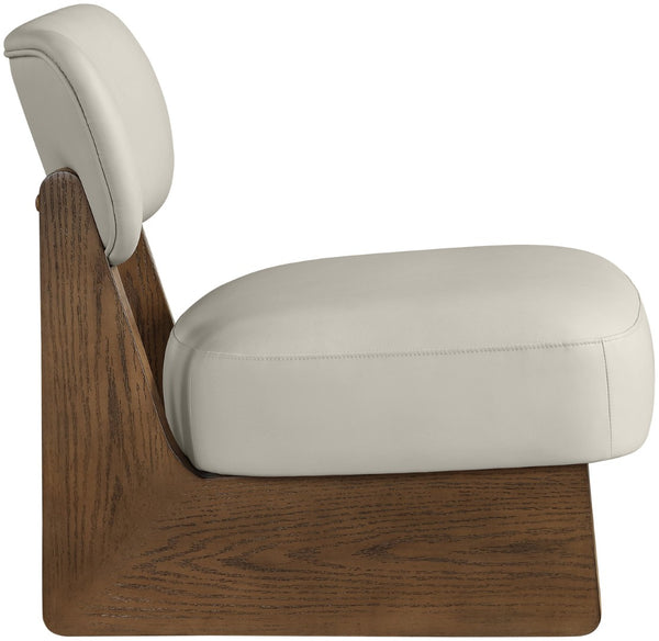 Meridian Furniture Vetra Sculptural Vegan Leather Accent Chair with Solid Walnut Wood Base for Living Rooms 33019Beige