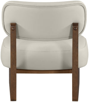 Meridian Furniture Vetra Sculptural Vegan Leather Accent Chair with Solid Walnut Wood Base for Living Rooms 33019Beige