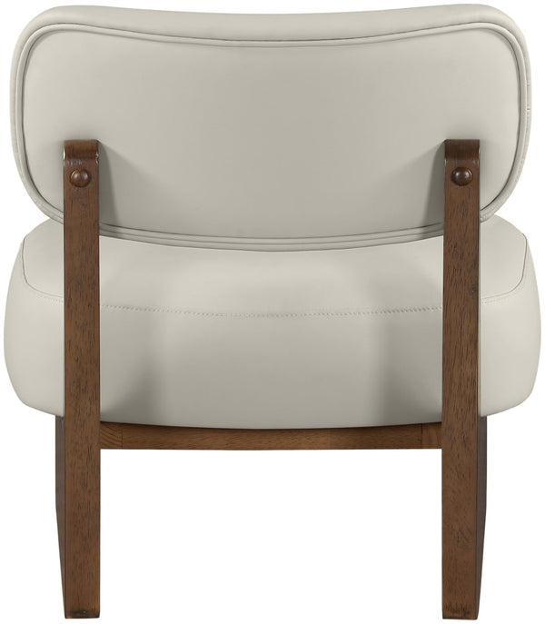 Meridian Furniture Vetra Sculptural Vegan Leather Accent Chair with Solid Walnut Wood Base for Living Rooms 33019Beige