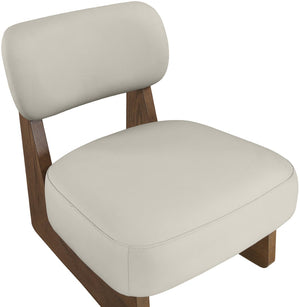 Meridian Furniture Vetra Sculptural Vegan Leather Accent Chair with Solid Walnut Wood Base for Living Rooms 33019Beige