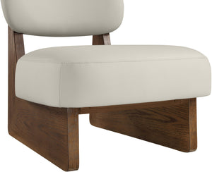 Meridian Furniture Vetra Sculptural Vegan Leather Accent Chair with Solid Walnut Wood Base for Living Rooms 33019Beige