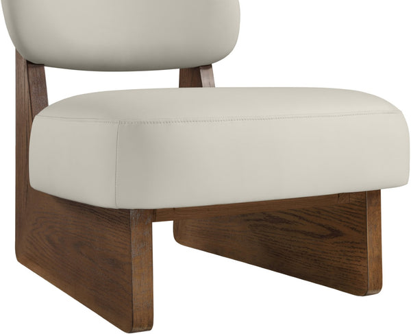 Meridian Furniture Vetra Sculptural Vegan Leather Accent Chair with Solid Walnut Wood Base for Living Rooms 33019Beige