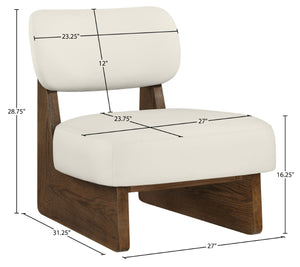 Meridian Furniture Vetra Sculptural Low Profile Accent Chair Cream Vegan Leather Walnut Wood Base 33019Cream