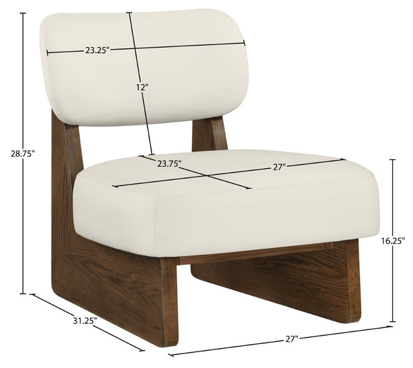 Meridian Furniture Vetra Sculptural Low Profile Accent Chair Cream Vegan Leather Walnut Wood Base 33019Cream