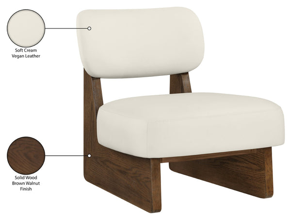 Meridian Furniture Vetra Sculptural Low Profile Accent Chair Cream Vegan Leather Walnut Wood Base 33019Cream