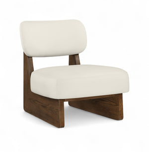 Meridian Furniture Vetra Sculptural Low Profile Accent Chair Cream Vegan Leather Walnut Wood Base 33019Cream