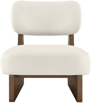 Meridian Furniture Vetra Sculptural Low Profile Accent Chair Cream Vegan Leather Walnut Wood Base 33019Cream