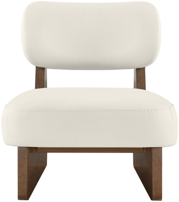 Meridian Furniture Vetra Sculptural Low Profile Accent Chair Cream Vegan Leather Walnut Wood Base 33019Cream