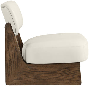 Meridian Furniture Vetra Sculptural Low Profile Accent Chair Cream Vegan Leather Walnut Wood Base 33019Cream