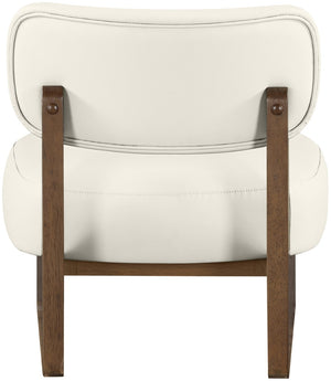 Meridian Furniture Vetra Sculptural Low Profile Accent Chair Cream Vegan Leather Walnut Wood Base 33019Cream