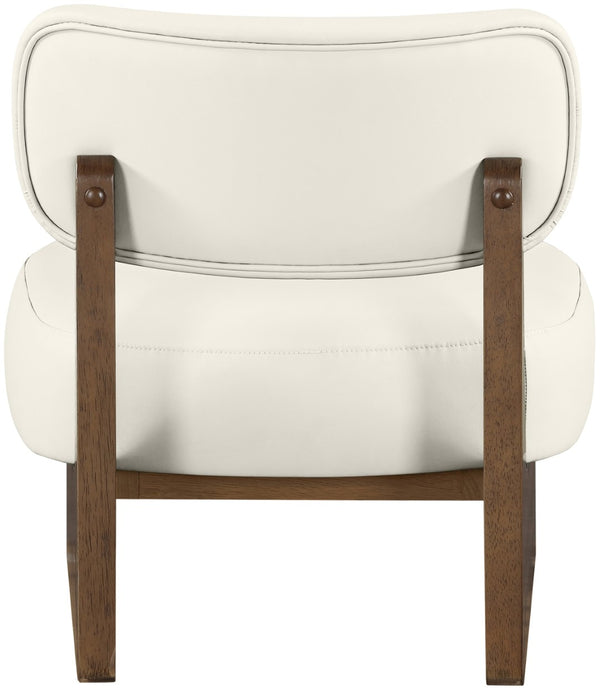 Meridian Furniture Vetra Sculptural Low Profile Accent Chair Cream Vegan Leather Walnut Wood Base 33019Cream
