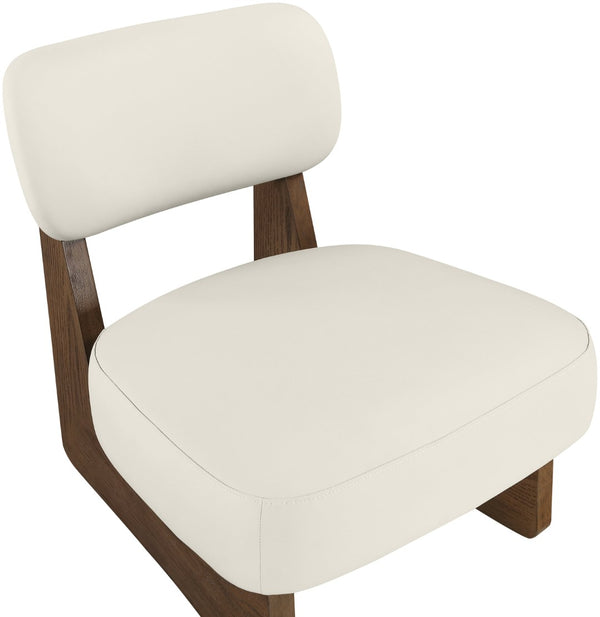Meridian Furniture Vetra Sculptural Low Profile Accent Chair Cream Vegan Leather Walnut Wood Base 33019Cream