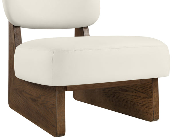 Meridian Furniture Vetra Sculptural Low Profile Accent Chair Cream Vegan Leather Walnut Wood Base 33019Cream