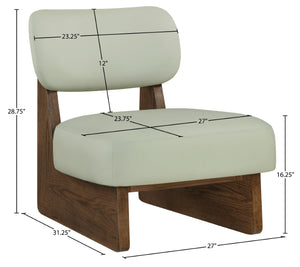 Meridian Furniture Vetra Sculptural Vegan Leather Accent Chair with Walnut Wood Base for Modern Rooms 33019Mint
