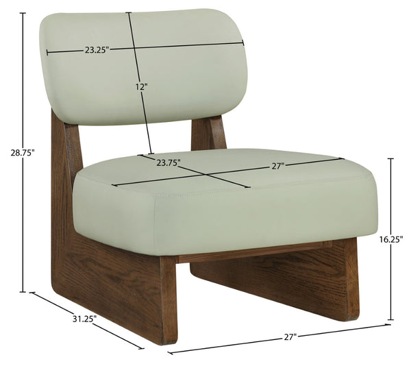 Meridian Furniture Vetra Sculptural Vegan Leather Accent Chair with Walnut Wood Base for Modern Rooms 33019Mint