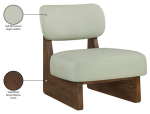 Meridian Furniture Vetra Sculptural Vegan Leather Accent Chair with Walnut Wood Base for Modern Rooms 33019Mint