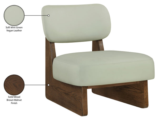 Meridian Furniture Vetra Sculptural Vegan Leather Accent Chair with Walnut Wood Base for Modern Rooms 33019Mint