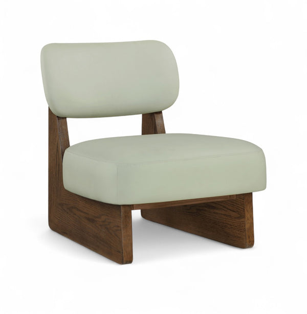 Meridian Furniture Vetra Sculptural Vegan Leather Accent Chair with Walnut Wood Base for Modern Rooms 33019Mint