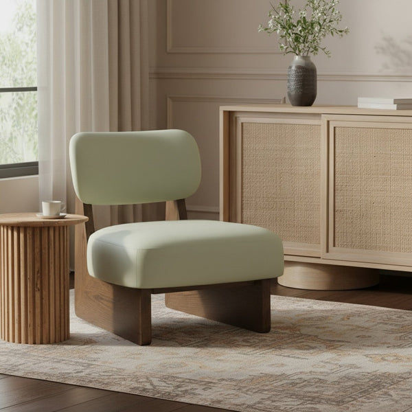 Meridian Furniture Vetra Sculptural Vegan Leather Accent Chair with Walnut Wood Base for Modern Rooms 33019Mint